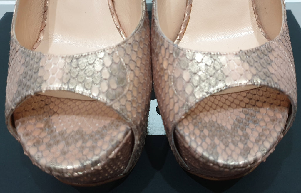 GINA Pink Python ADELE Peep Toe Platform Slingback Stiletto Sandals Shoes UK4.5