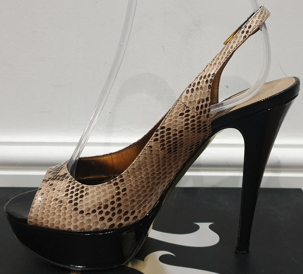 GINA Beige Python KYRIE Peep Toe Platform Slingback Stiletto Sandals Shoes UK4.5
