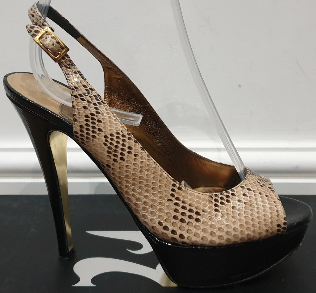 GINA Beige Python KYRIE Peep Toe Platform Slingback Stiletto Sandals Shoes UK4.5