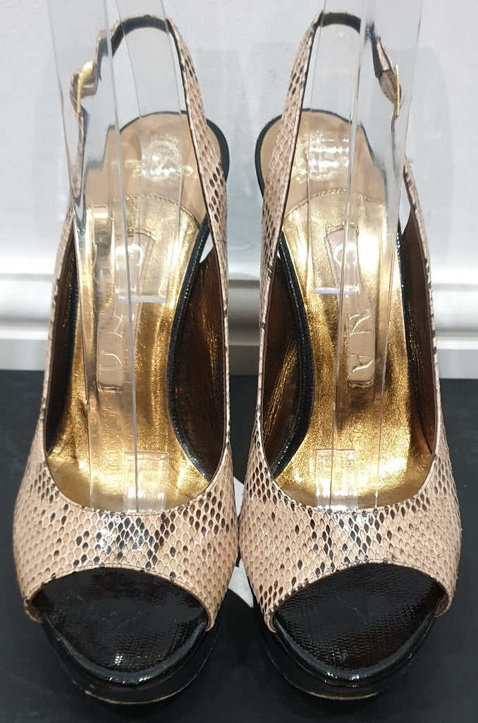 GINA Beige Python KYRIE Peep Toe Platform Slingback Stiletto Sandals Shoes UK4.5