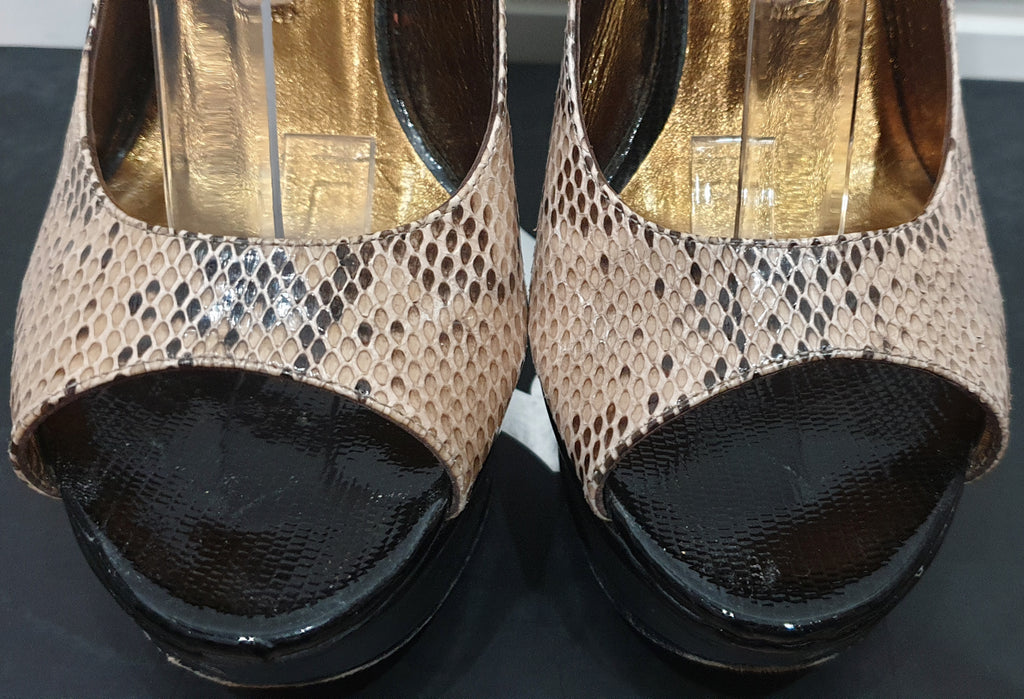 GINA Beige Python KYRIE Peep Toe Platform Slingback Stiletto Sandals Shoes UK4.5
