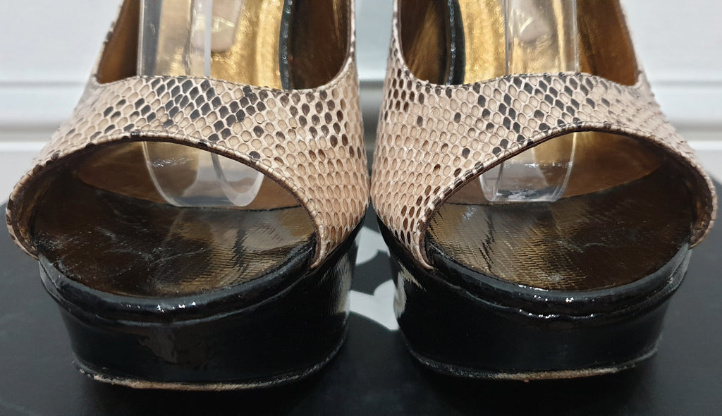 GINA Beige Python KYRIE Peep Toe Platform Slingback Stiletto Sandals Shoes UK4.5