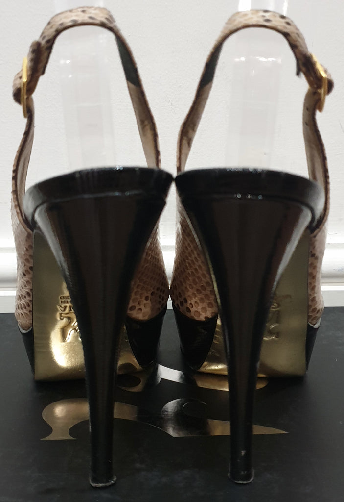 GINA Beige Python KYRIE Peep Toe Platform Slingback Stiletto Sandals Shoes UK4.5