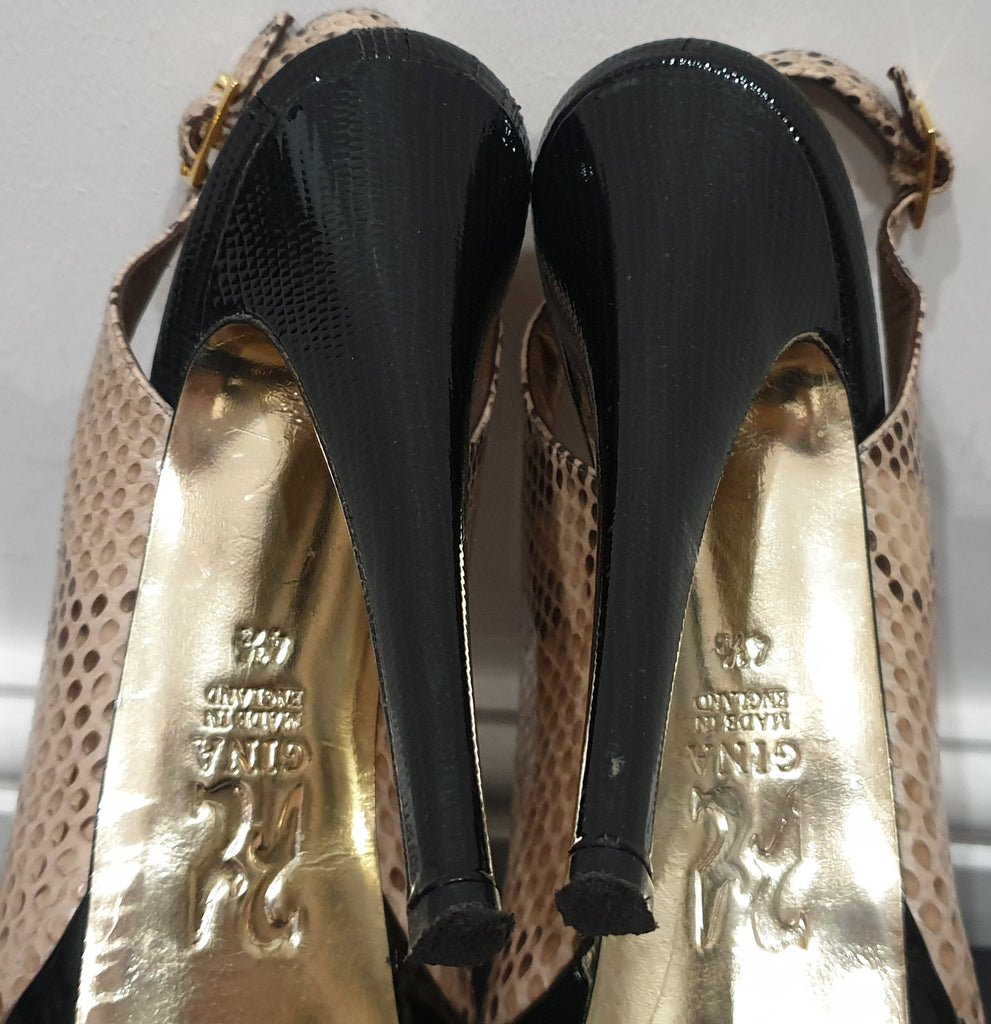 GINA Beige Python KYRIE Peep Toe Platform Slingback Stiletto Sandals Shoes UK4.5