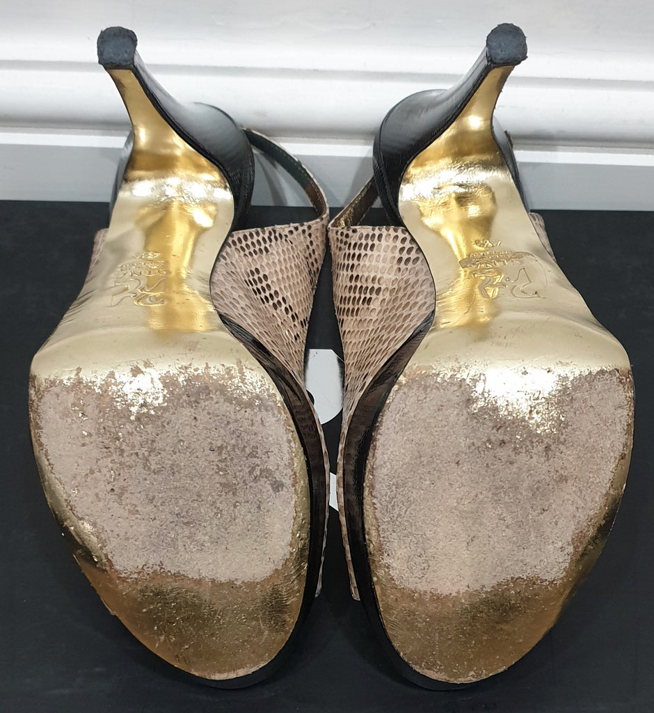 GINA Beige Python KYRIE Peep Toe Platform Slingback Stiletto Sandals Shoes UK4.5