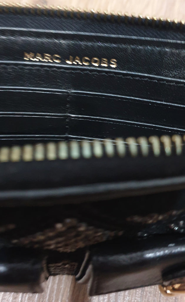 MARC JACOBS Black Fabric & Leather Gunmetal Crystal Embellished Large Purse