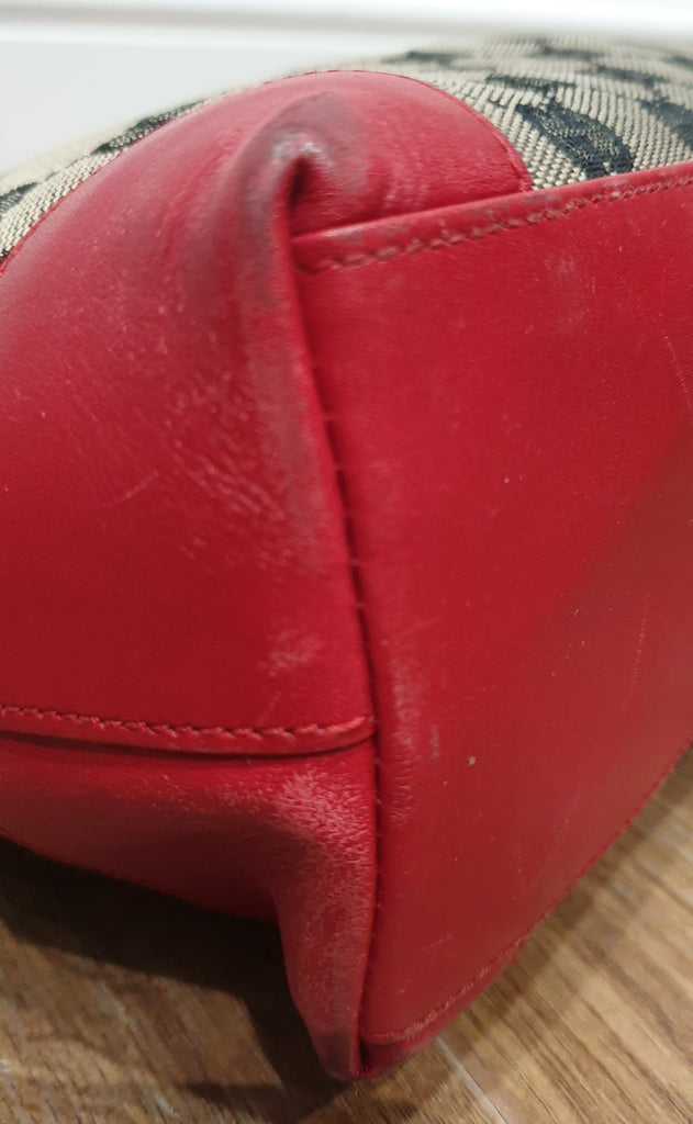 GUCCI Beige GG Monogram Canvas Red Leather Trim & Dual Handle Tote Shopper Bag