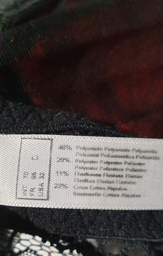 MAISON LEJABY PARIS Black Lace Delicate Crystal Detail Underwire Lingerie Bra 32D