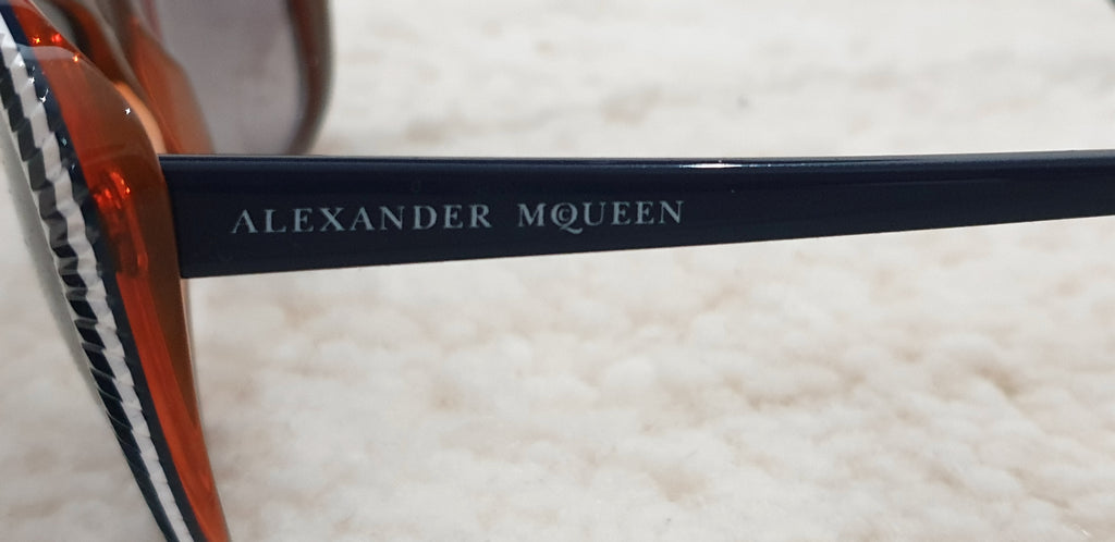 ALEXANDER MCQUEEN Women's Navy Blue & White AMQ 4178/S WOAEU Cat Eye Sunglasses