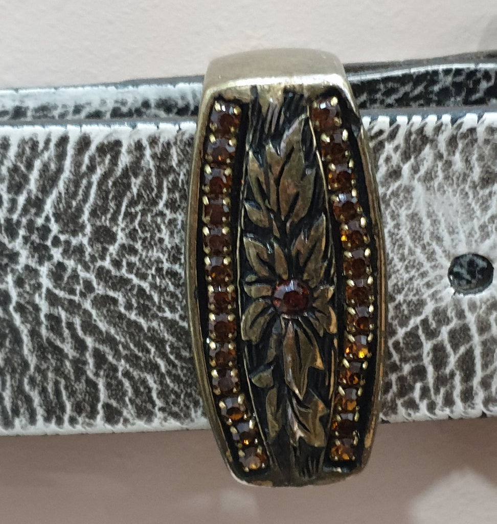 JOSEPH Matt Silver Grey Chunky Silver Tone Jewelled Buckle Leather Belt 34/85