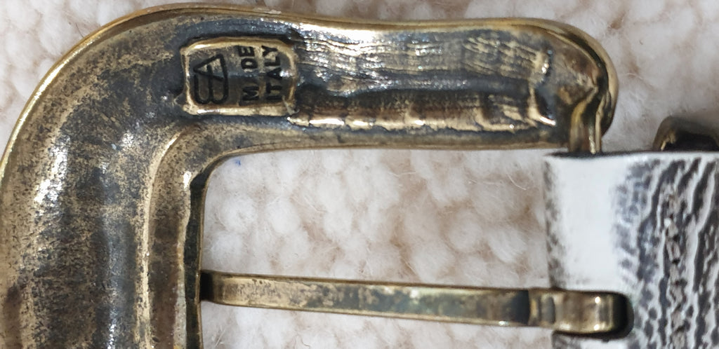 JOSEPH Matt Silver Grey Chunky Silver Tone Jewelled Buckle Leather Belt 34/85