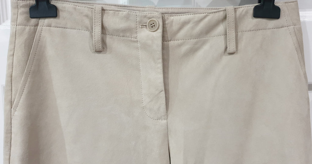THEORY Beige Cream Super Soft Suede Wide Leg Crop Capri Trousers Pants 6 UK10