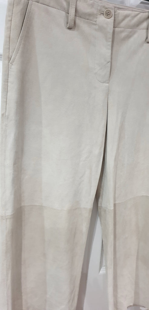 THEORY Beige Cream Super Soft Suede Wide Leg Crop Capri Trousers Pants 6 UK10