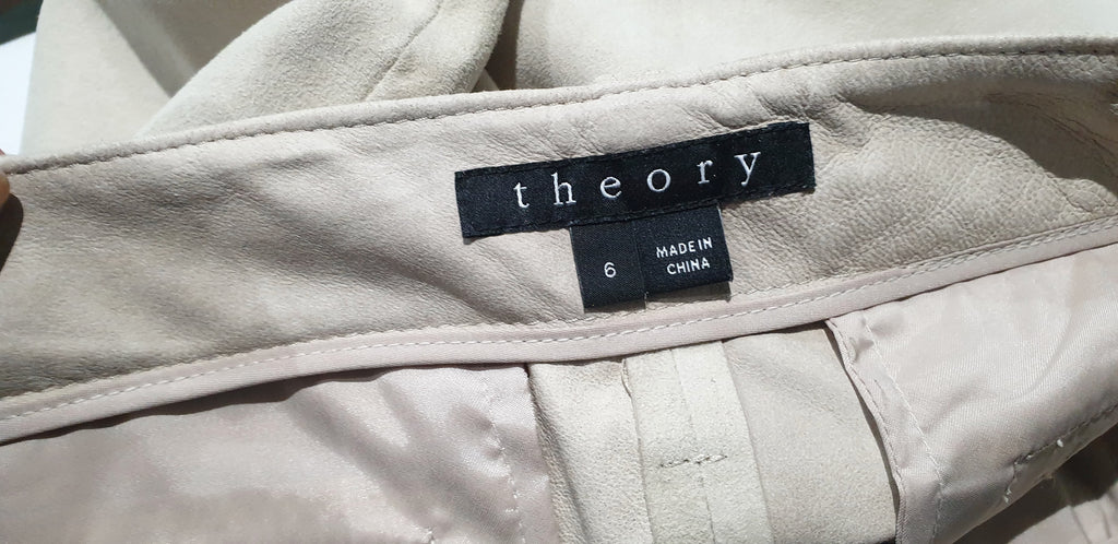 THEORY Beige Cream Super Soft Suede Wide Leg Crop Capri Trousers Pants 6 UK10