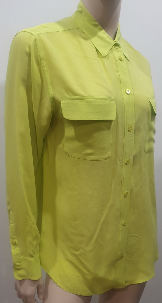 EQUIPMENT FEMME Lime Yellow 100% Silk Collared Long Sleeve Blouse Shirt Top S