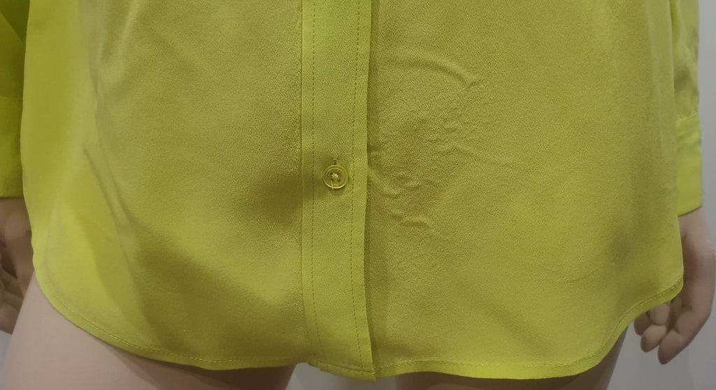 EQUIPMENT FEMME Lime Yellow 100% Silk Collared Long Sleeve Blouse Shirt Top S