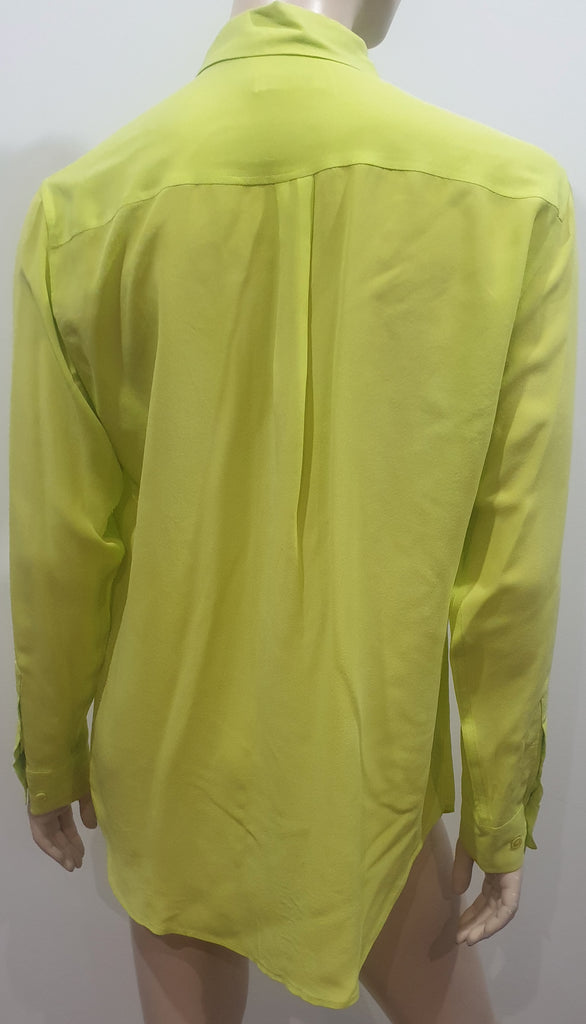EQUIPMENT FEMME Lime Yellow 100% Silk Collared Long Sleeve Blouse Shirt Top S