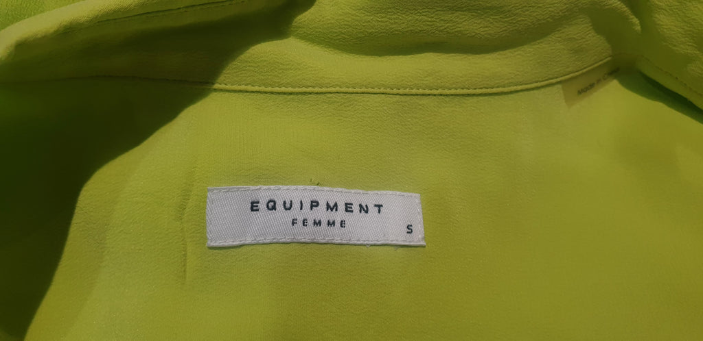 EQUIPMENT FEMME Lime Yellow 100% Silk Collared Long Sleeve Blouse Shirt Top S