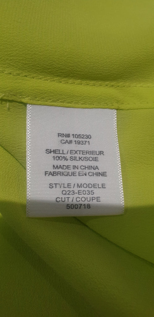 EQUIPMENT FEMME Lime Yellow 100% Silk Collared Long Sleeve Blouse Shirt Top S