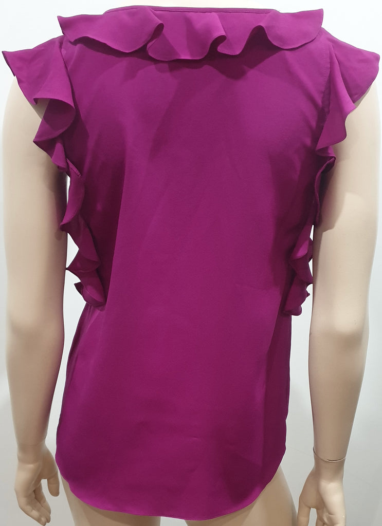 REBECCA TAYLOR Hot Pink Ruffle V Neckline Sleeveless Blouse Shirt Top 4 UK8