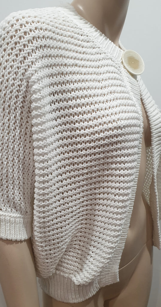 FABIANA FILIPPI White Cotton Chunky Loose Knit Short Batwing Sleeve Cardigan XL