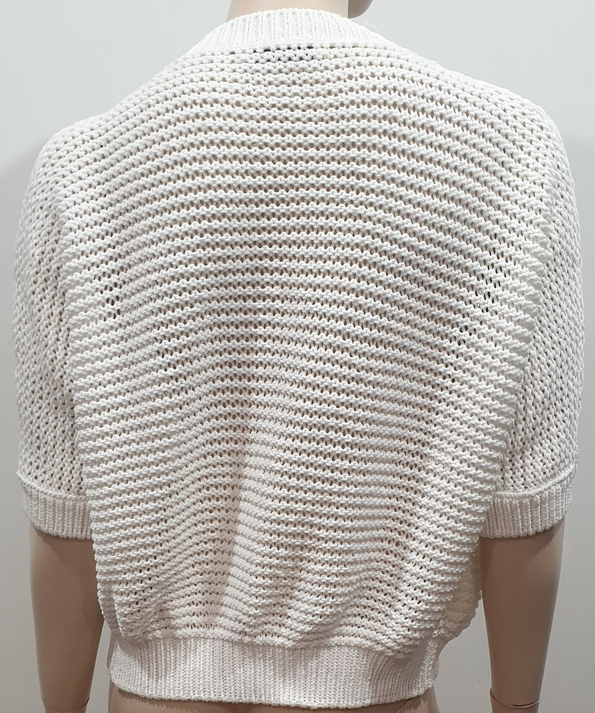 FABIANA FILIPPI White Cotton Chunky Loose Knit Short Batwing Sleeve Cardigan XL