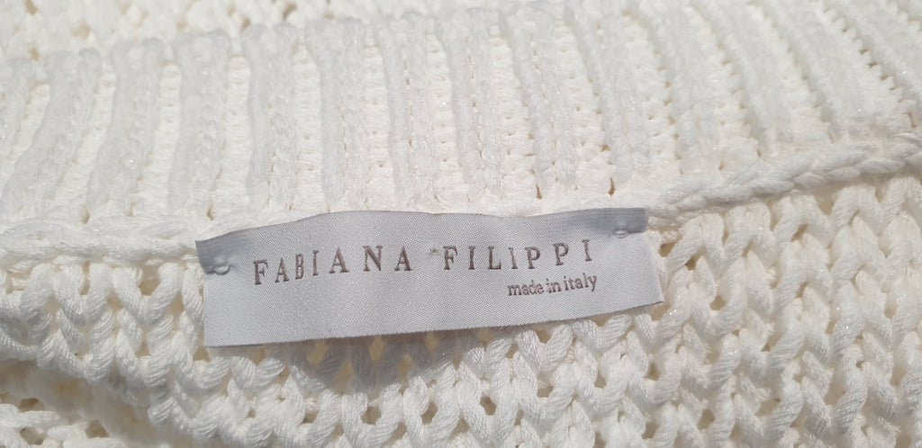 FABIANA FILIPPI White Cotton Chunky Loose Knit Short Batwing Sleeve Cardigan XL