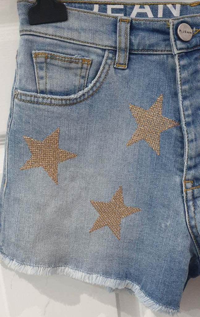 P JEANS Women's Blue Gold Metallic Stitched Star Detail Denim Hotpants Shorts 26