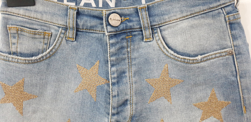 P JEANS Women's Blue Gold Metallic Stitched Star Detail Denim Hotpants Shorts 26