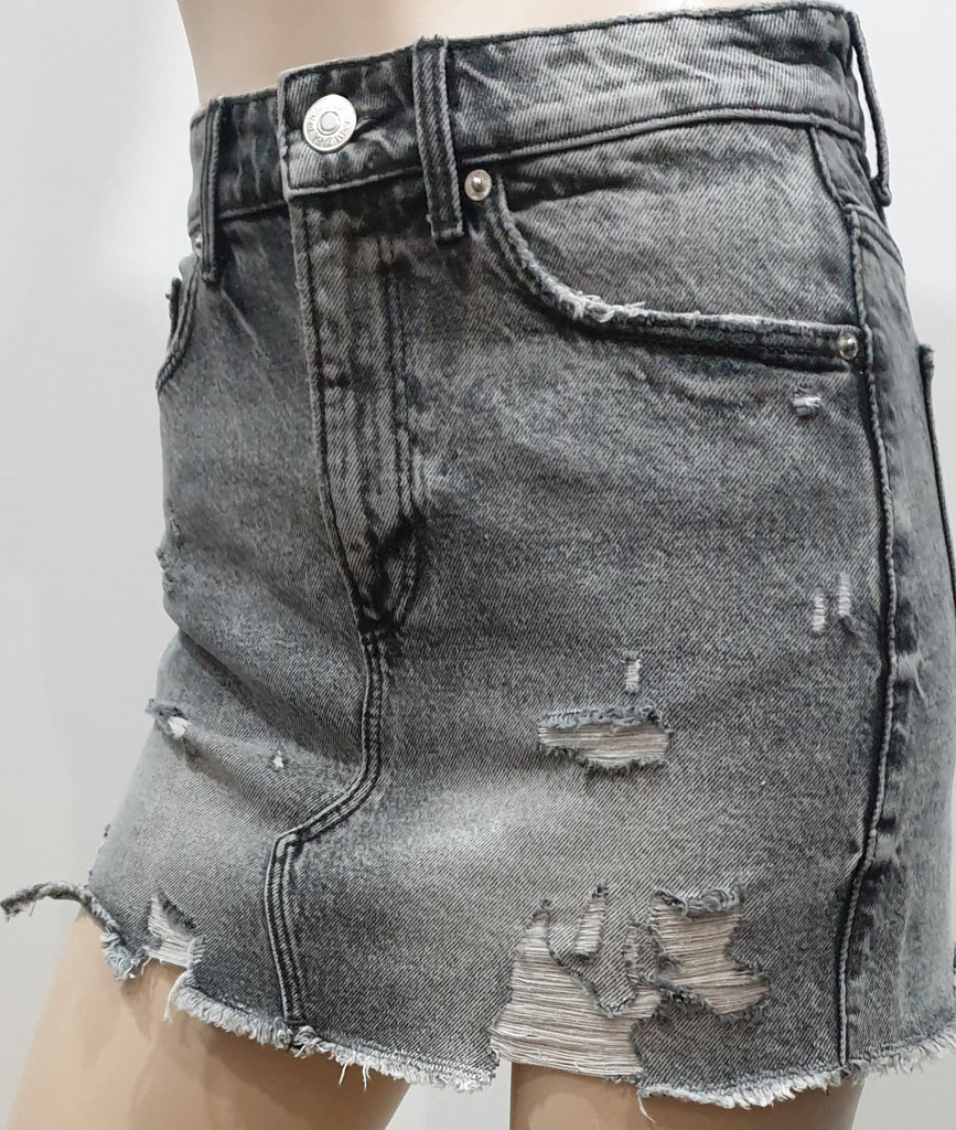 ZARA Women's Grey Distressed Ripped Faded Fray Short Length Denim Mini Skirt XS