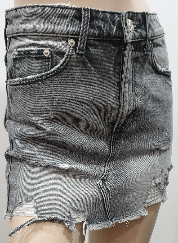ZARA Women's Grey Distressed Ripped Faded Fray Short Length Denim Mini Skirt XS