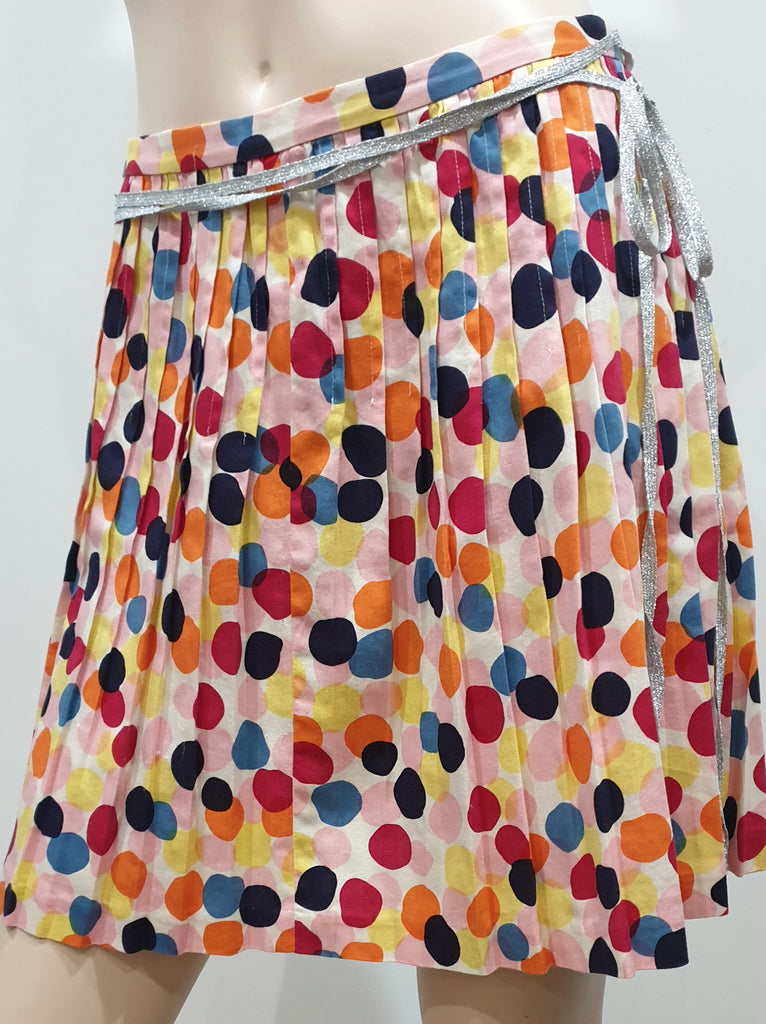 MINT Multi Colour Polka Dot Silver Tie Detail Waist Pleated Short Mini Skirt UK8