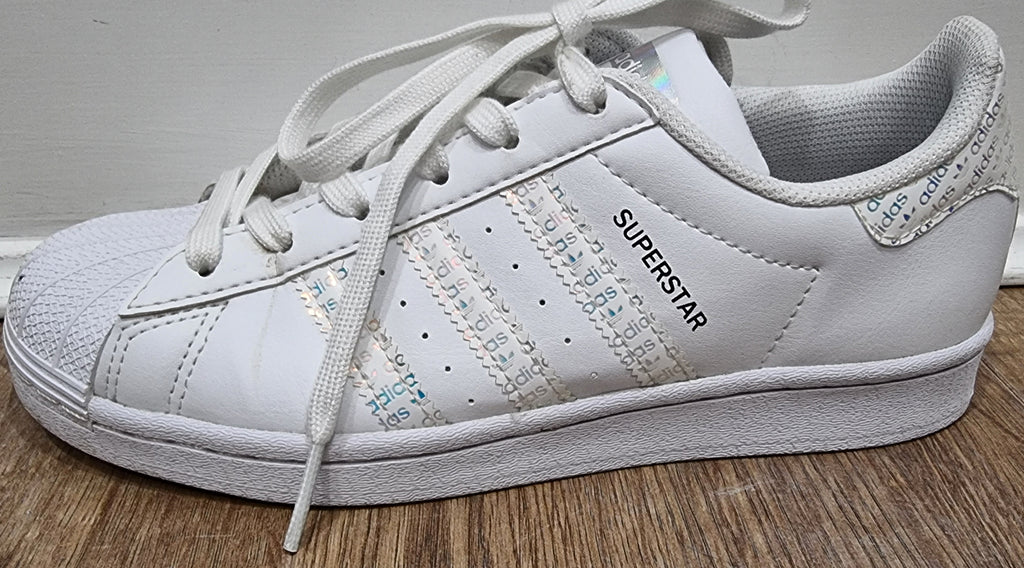 ADIDAS SUPERSTAR White Leather Fabric Branded Rubber Sole Sneakers Trainers UK5