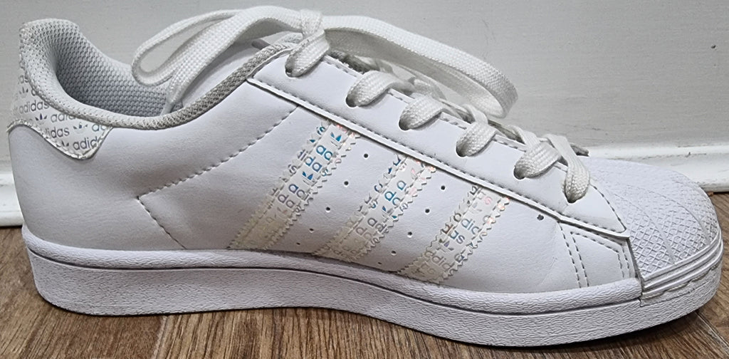 ADIDAS SUPERSTAR White Leather Fabric Branded Rubber Sole Sneakers Trainers UK5