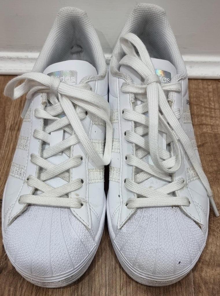 ADIDAS SUPERSTAR White Leather Fabric Branded Rubber Sole Sneakers Trainers UK5