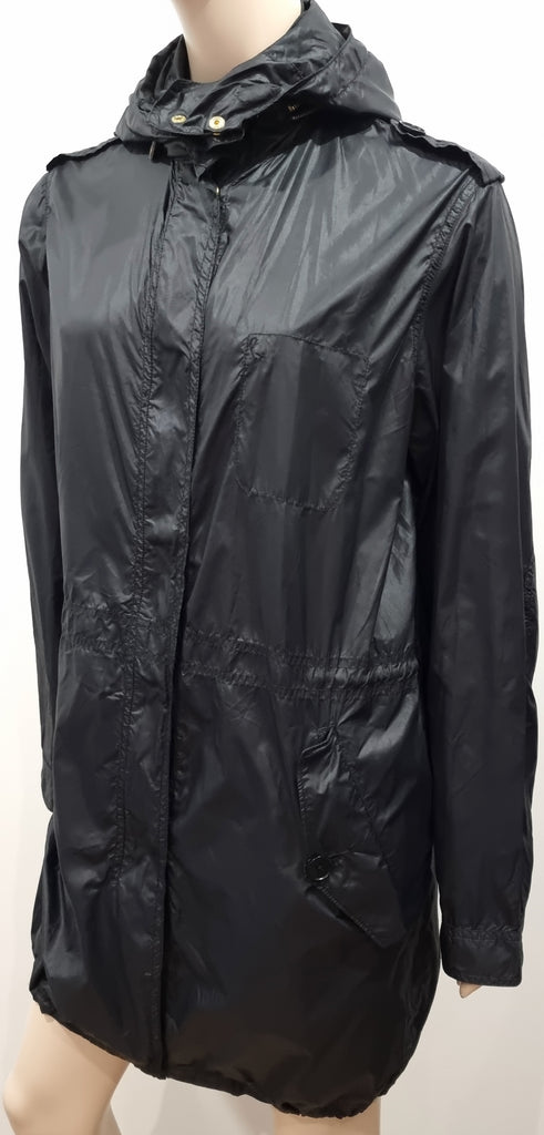 PAUL X PAUL SMITH Black Sheen Lightweight Concealed Hood Mac Overcoat Coat M