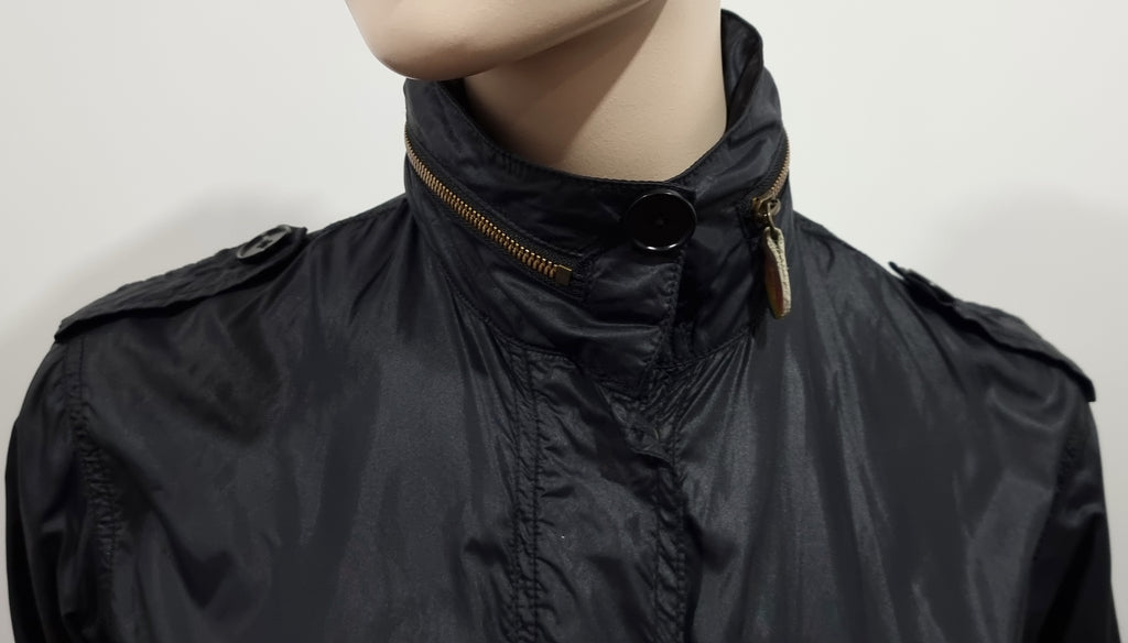 PAUL X PAUL SMITH Black Sheen Lightweight Concealed Hood Mac Overcoat Coat M