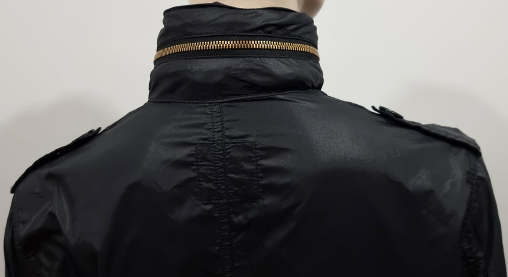 PAUL X PAUL SMITH Black Sheen Lightweight Concealed Hood Mac Overcoat Coat M