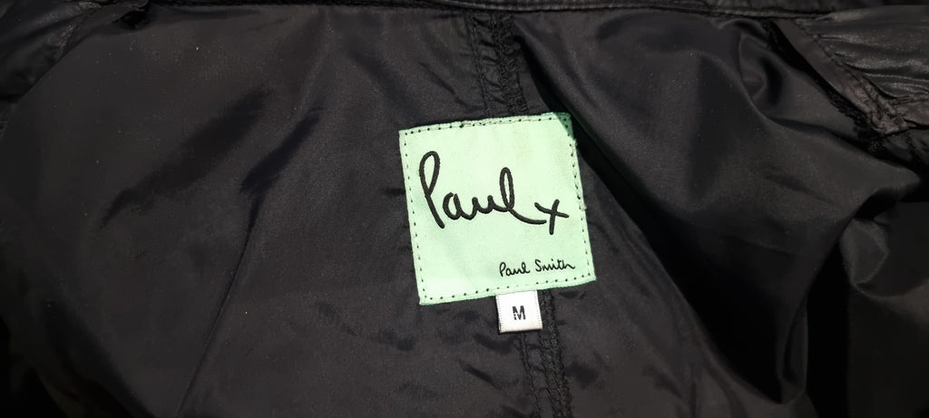 PAUL X PAUL SMITH Black Sheen Lightweight Concealed Hood Mac Overcoat Coat M