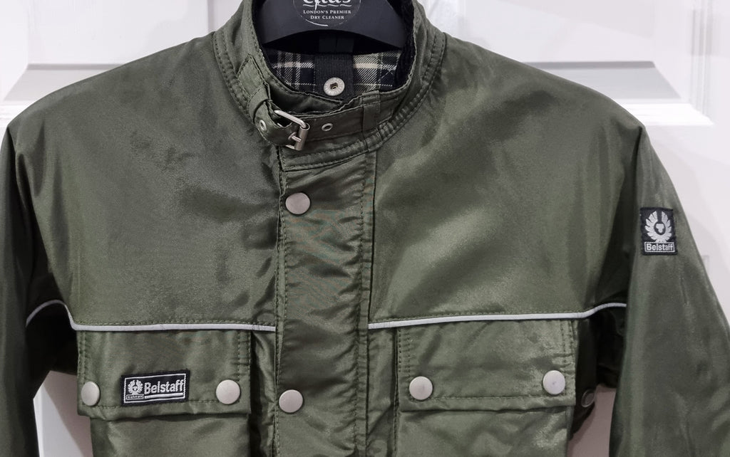 BELSTAFF TOURMASTER 500 Boy's Khaki Green Sheen Belted Lined Biker Jacket 6Y