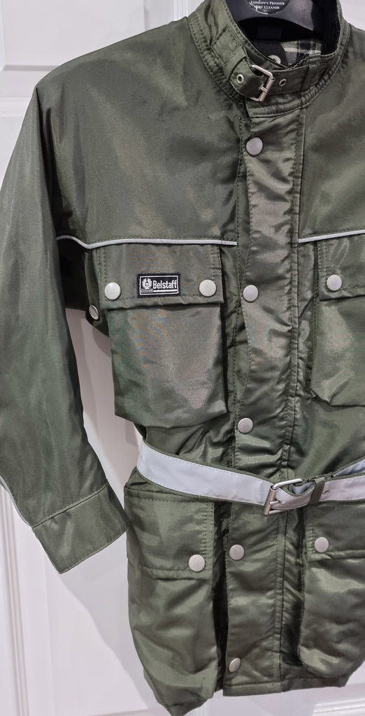 BELSTAFF TOURMASTER 500 Boy's Khaki Green Sheen Belted Lined Biker Jacket 6Y