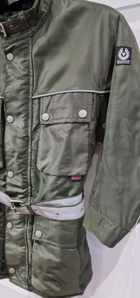 BELSTAFF TOURMASTER 500 Boy's Khaki Green Sheen Belted Lined Biker Jacket 6Y