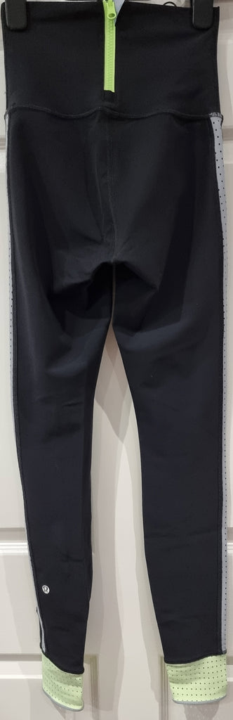 LULULEMON Activewear Black Neon Yellow Gym Yoga Pilates Capri Leggings Pants 6