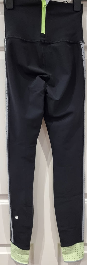 LULULEMON Activewear Black Neon Yellow Gym Yoga Pilates Capri Leggings Pants 6