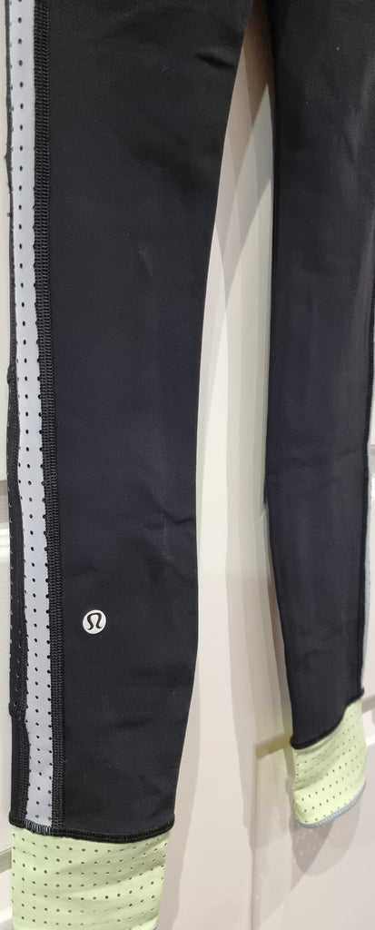 LULULEMON Activewear Black Neon Yellow Gym Yoga Pilates Capri Leggings Pants 6