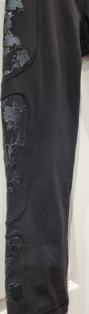 LULULEMON Black Rubberised Floral Print Activewear Yoga Capri Leggings Pants UK8