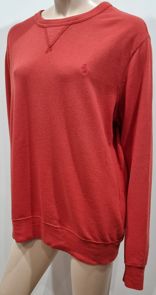 POLO RALPH LAUREN Unisex Orangey Red Cotton Sweater Sweatshirt Fleece Top XL