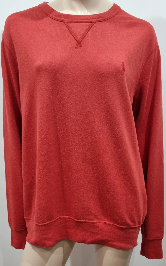 POLO RALPH LAUREN Unisex Orangey Red Cotton Sweater Sweatshirt Fleece Top XL