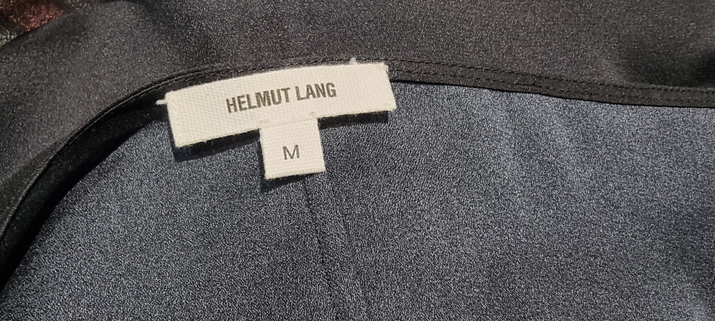 HELMUT LANG Black Sheer Cap Sleeve Drape Side Long Length Blouse Tunic Top M