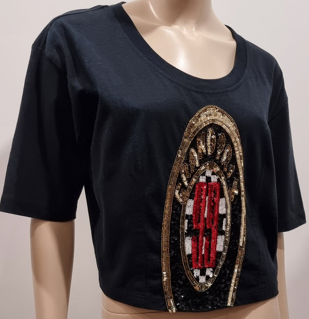 MAISON MARTIN MARGIELA Black Cotton Sequin Embellished Short T-Shirt Tee Top M